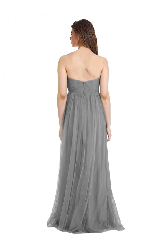 Sweetheart Long Tulle Slate Grey Sleeveless Bridesmaid Gown Victoria