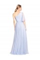 One Shoulder Long Tulle Light Sky Blue Flutter Sleeves Bridesmaid Dress Victoria