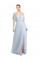 V-Neck Long Tulle Light Sky Blue Flutter Sleeves Bridesmaid Dress / Evening Dress Victoria