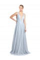 V-Neck Long Floor Length Tulle Light Sky Blue Sleeveless Bridesmaid Dress Victoria
