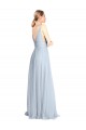 V-Neck Long Floor Length Tulle Light Sky Blue Sleeveless Bridesmaid Dress Victoria
