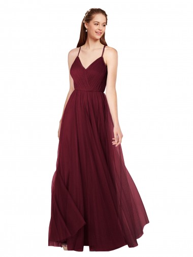 Sweetheart Long Tulle Burgundy Sleeveless Bridesmaid Dress Victoria
