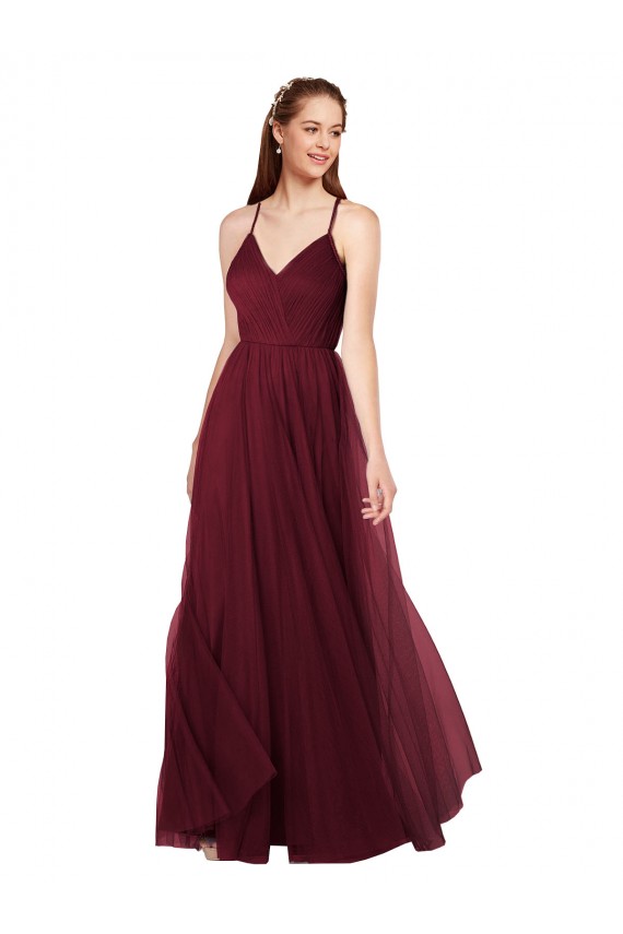Sweetheart Long Tulle Burgundy Sleeveless Bridesmaid Dress Victoria