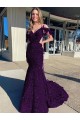 V-Neck Court Train Velvet Sequin Plum Purple Sleeveless Prom Dress / Evening Dress Victoria