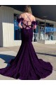 V-Neck Court Train Velvet Sequin Plum Purple Sleeveless Prom Dress / Evening Dress Victoria