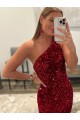 One Shoulder Sweep Train Velvet Sequin Pink Sleeveless Prom Dress Victoria