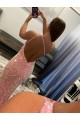 One Shoulder Sweep Train Velvet Sequin Pink Sleeveless Prom Dress Victoria