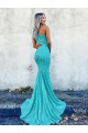 One Shoulder Sweep Train Velvet Sequin Sleeveless Prom Dresses Victoria