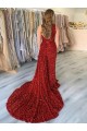 One Shoulder Court Train Velvet Sequin Burgundy Sleeveless Prom Dress Victoria