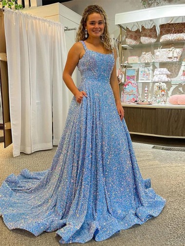 Scoop Neck Court Train Velvet Sequin Sleeveless Prom Dress / Evening Dress Victoria