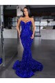 Spaghetti Straps Sweep Train Velvet Sequin Royal Blue Sleeveless Evening Gown / Prom Dress Victoria