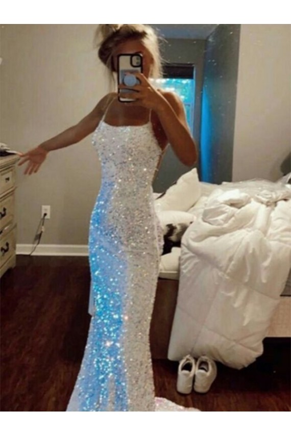 Spaghetti Straps Sweep Train Velvet Sequin Sleeveless Evening Dress Victoria