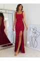 Square Neck Long Velvet Sequin Burgundy Sleeveless Prom Dress Victoria