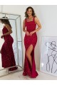 Square Neck Long Velvet Sequin Burgundy Sleeveless Prom Dress Victoria