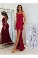 Square Neck Long Velvet Sequin Burgundy Sleeveless Prom Dress Victoria