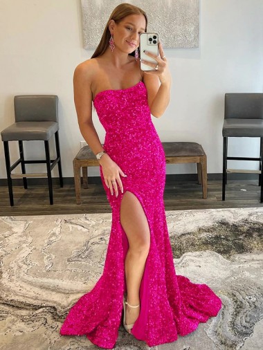 Strapless Sweep Train Velvet Sequin Fuchsia Sleeveless Prom Dress Victoria