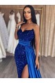 Sweetheart Sweep Train Velvet Sequin Royal Blue Sleeveless Prom Dresses Victoria