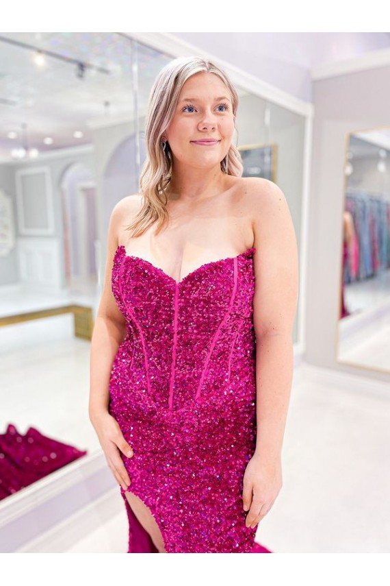Sweetheart Sweep Train Velvet Sequin Sleeveless Evening Dress Victoria