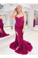 Sweetheart Sweep Train Velvet Sequin Sleeveless Evening Dress Victoria