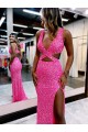 V-Neck Long Sweep Train Velvet Sequin Sleeveless Evening Dress Victoria