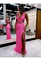 V-Neck Long Sweep Train Velvet Sequin Sleeveless Evening Dress Victoria