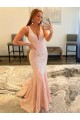 V-Neck Sweep Train Velvet Sequin Sleeveless Evening Dress Victoria