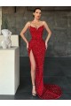 V-Neck Sweep Train Velvet Sequin Red Sleeveless Evening Gown / Prom Dress Victoria