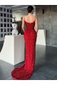 V-Neck Sweep Train Velvet Sequin Red Sleeveless Evening Gown / Prom Dress Victoria