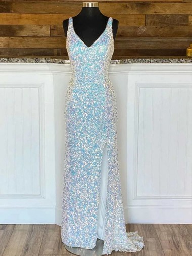 V-Neck Sweep Train Velvet Sequin Sleeveless Evening Gown / Prom Dress Victoria