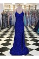 V-Neck Sweep Train Velvet Sequin Royal Blue Sleeveless Prom Dress / Evening Gown Victoria