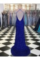 V-Neck Sweep Train Velvet Sequin Royal Blue Sleeveless Prom Dress / Evening Gown Victoria