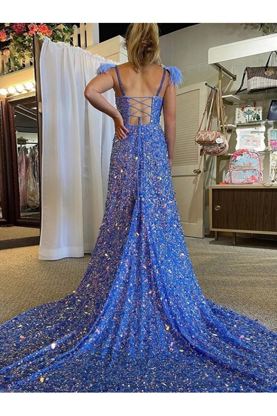 V-Neck Court Train Velvet Sequin Sleeveless Prom Dress / Evening Dress Victoria