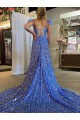 V-Neck Court Train Velvet Sequin Sleeveless Prom Dress / Evening Dress Victoria