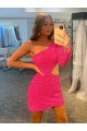 One Shoulder Short Velvet Sequin Long Sleeves Evening Gowns Victoria