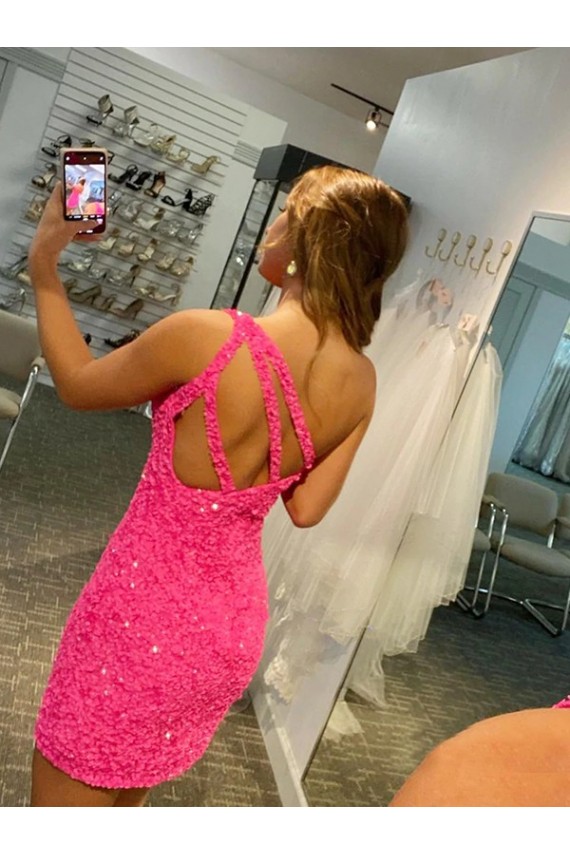 One Shoulder Short Velvet Sequin Sleeveless Evening Gown Victoria