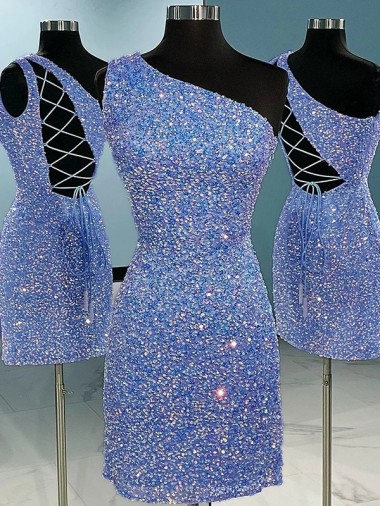 One Shoulder Short Velvet Sequin Sleeveless Prom Dress Victoria