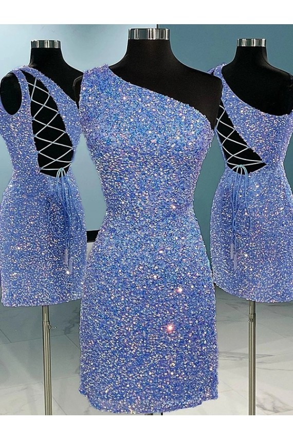 One Shoulder Short Velvet Sequin Sleeveless Prom Dress Victoria