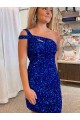One Shoulder Short Velvet Sequin Fuchsia Sleeveless Prom Dresses Victoria