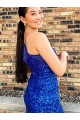 One Shoulder Short Velvet Sequin Royal Blue Sleeveless Homecoming Dresses Victoria