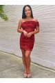 One Shoulder Short Velvet Sequin Burgundy Sleeveless Prom Dress Victoria