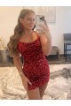 Spaghetti Straps Short Velvet Sequin Burgundy Sleeveless Prom Dress / Evening Gown Victoria