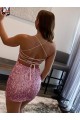 Spaghetti Straps Short Velvet Sequin Hot Pink Sleeveless Evening Dress Victoria
