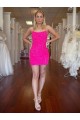 Spaghetti Straps Short Velvet Sequin Fuchsia Sleeveless Prom Dress Victoria