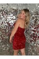 Sweetheart Short Velvet Sequin Burgundy Sleeveless Prom Dress Victoria