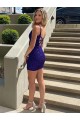 V-Neck Short Velvet Sequin Royal Blue Sleeveless Prom Dress Victoria