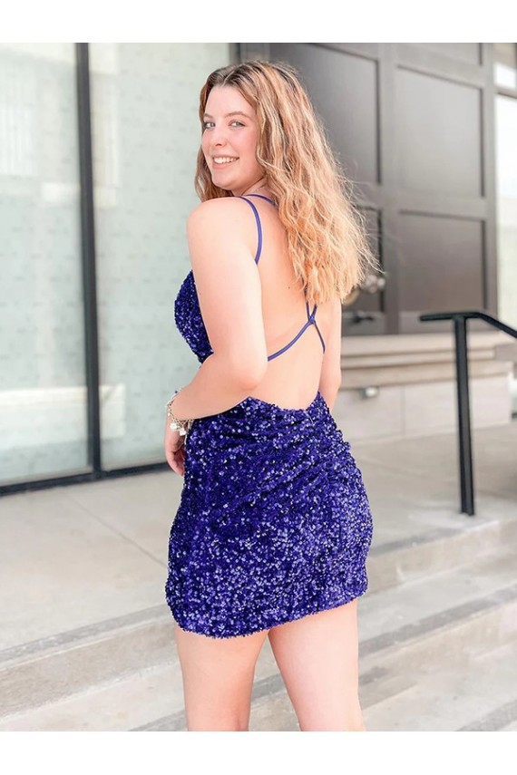 V-Neck Short Velvet Sequin Sleeveless Cocktail Dress / Prom Dress Victoria