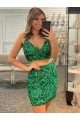V-Neck Short Velvet Sequin Shamrock Green Sleeveless Formal Dress Victoria