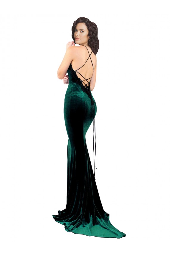 High Neck Sweep Train Stretch Velvet Dark Green Sleeveless Formal Evening Gown / Prom Dress / Bridesmaid Dress Victoria