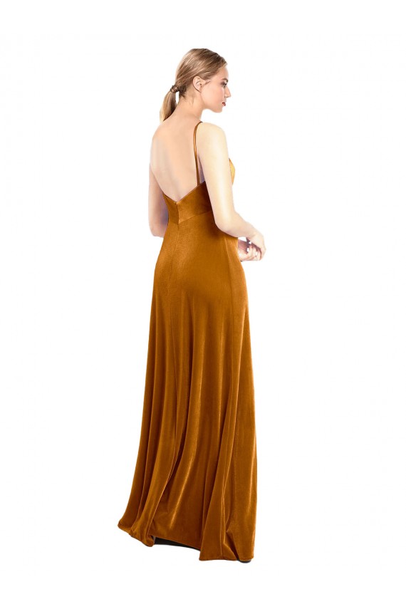 Cowl Neck Long Stretch Velvet Gold Sleeveless Prom Dress / Bridesmaid Dress Victoria
