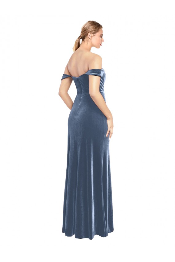 Strapless Long Stretch Velvet Dusty Blue Sleeveless Prom Dress / Bridesmaid Dress Victoria